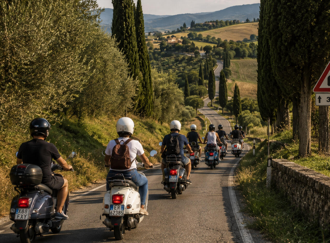 Vespa túra Toszkána ciprusfás útján Vespa túra Emilia-Romagna festői dombvidékén